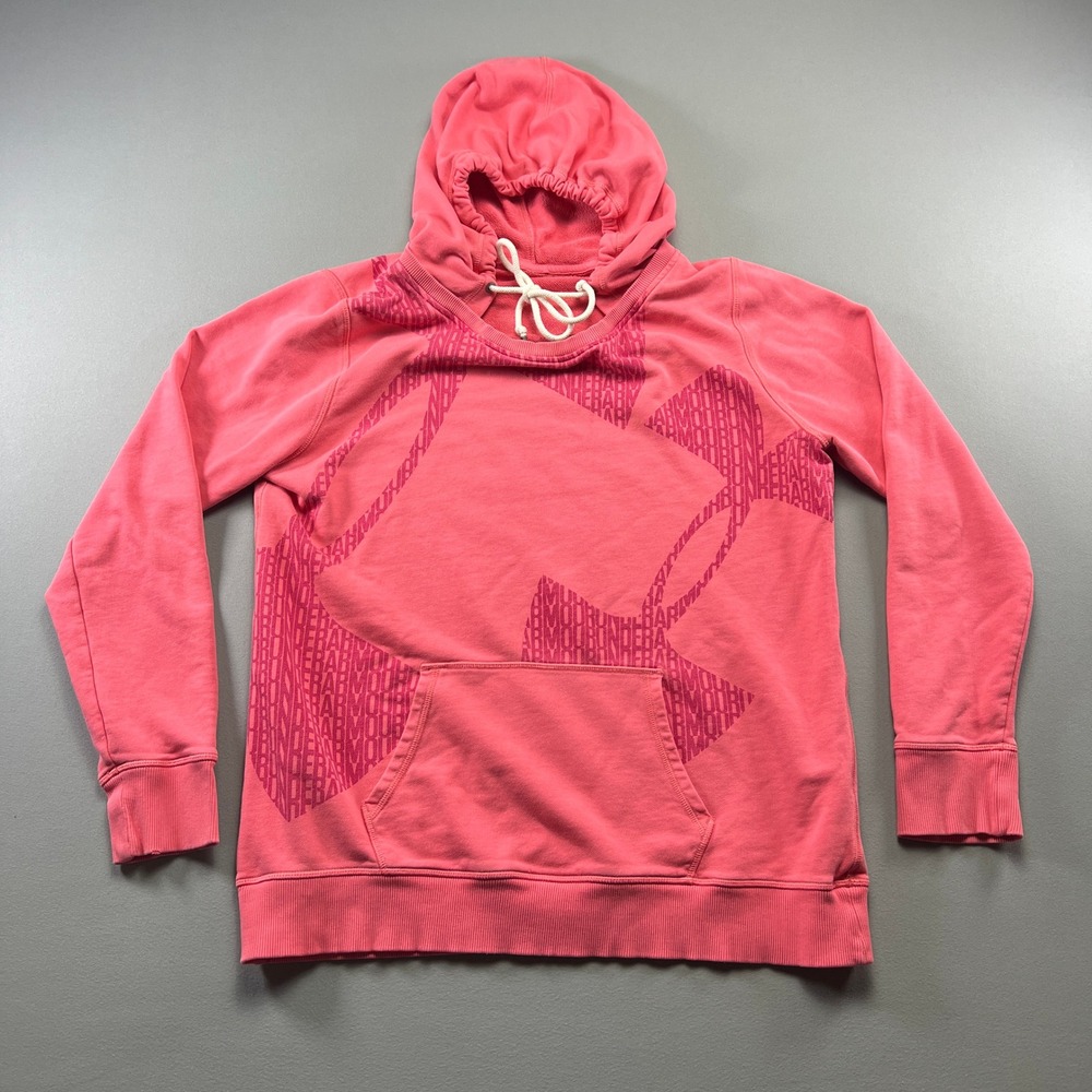 Under Armour All Season Gear Hoodie Womens Large Coral Pink Logo Kangaroo Pocket